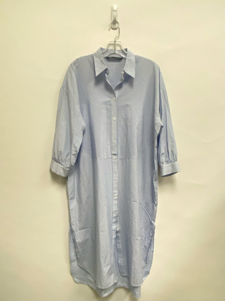 Zara Size M Powder Blue White Stripes Button Up Ladies Dress