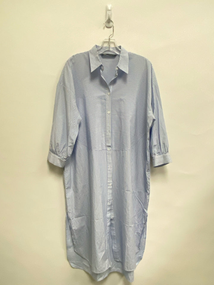 Zara Size M Powder Blue White Stripes Button Up Ladies Dress