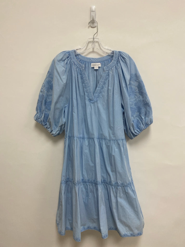 Velvet Size L Powder Blue Embroidered Tiered Ladies Dress