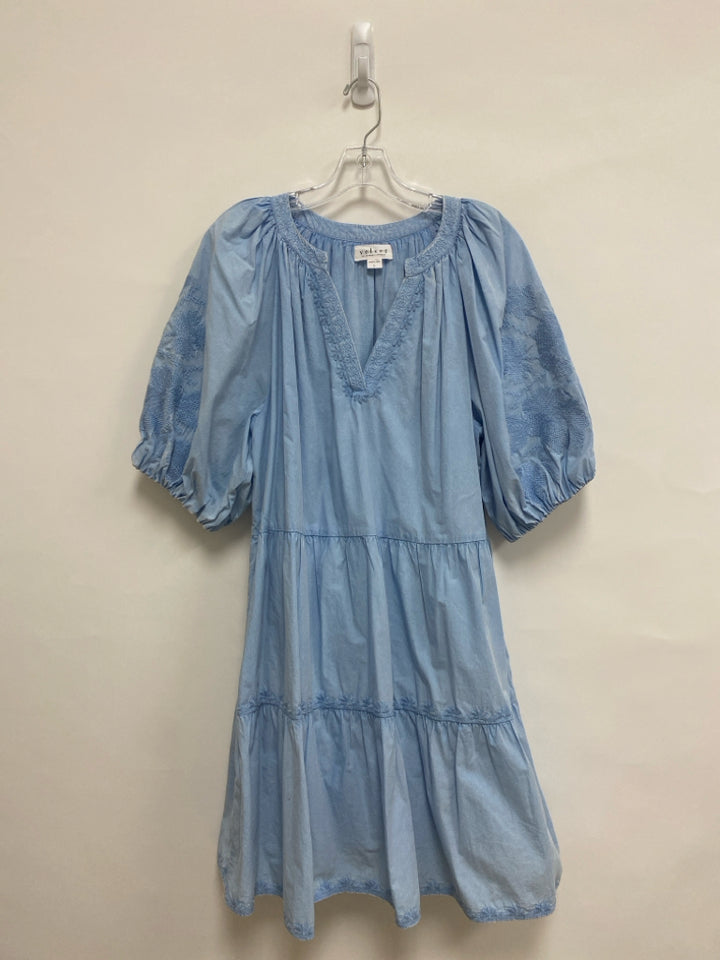 Velvet Size L Powder Blue Embroidered Tiered Ladies Dress