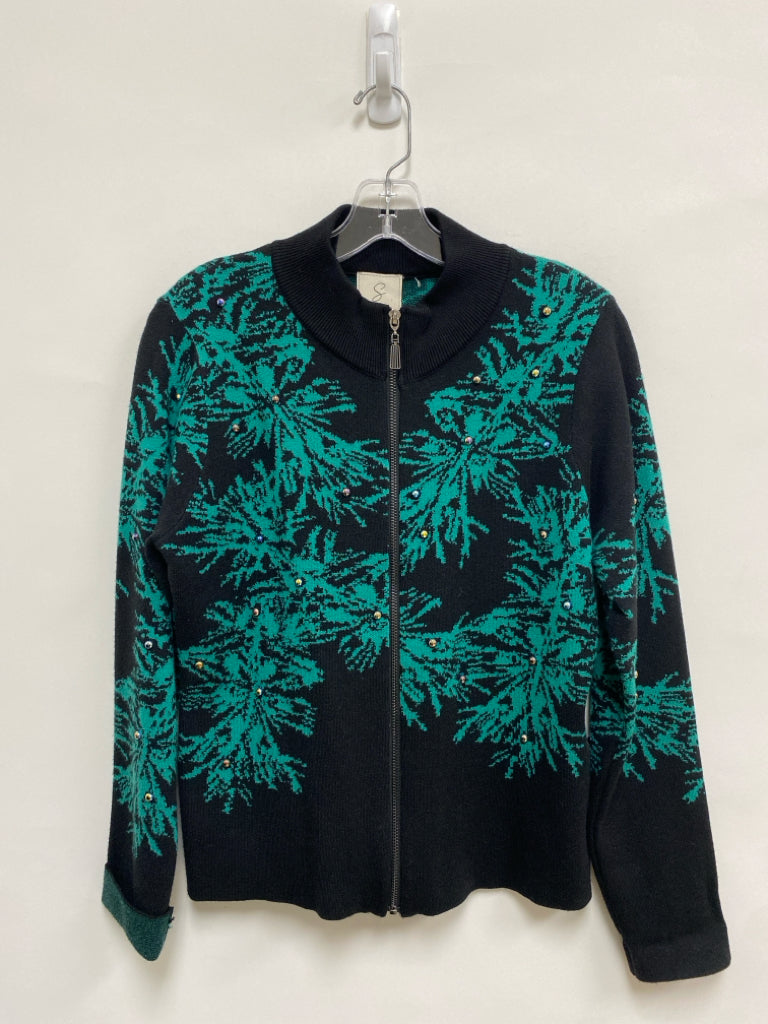 sioni Size M Black Teal Green Studded Zip Down Ladies Sweater
