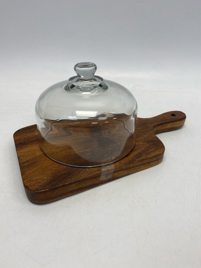 Brown Clear Wood/Glass Serving Piece