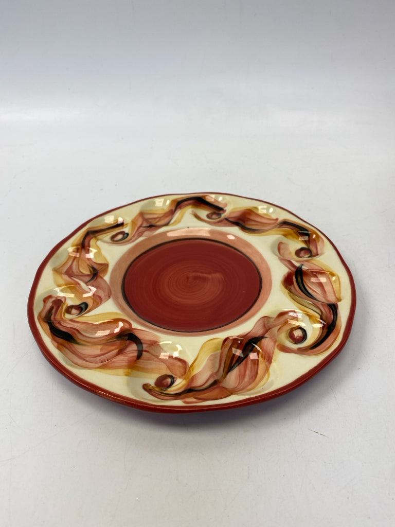 Gail Pittman Cream Red/Gold Swirl Ceramic Serving Piece