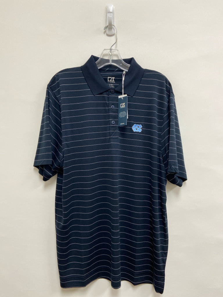 NWT Cutter&amp;Buck Size L Navy White Pinstripe Polo Men&
