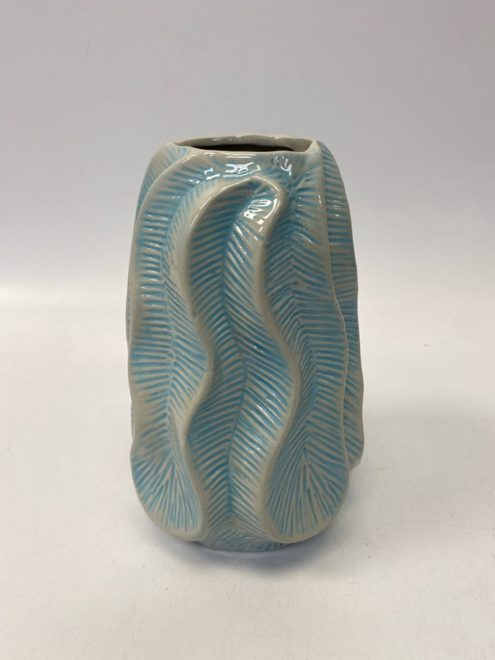 Blue Gray Leaves Ceramic Vase