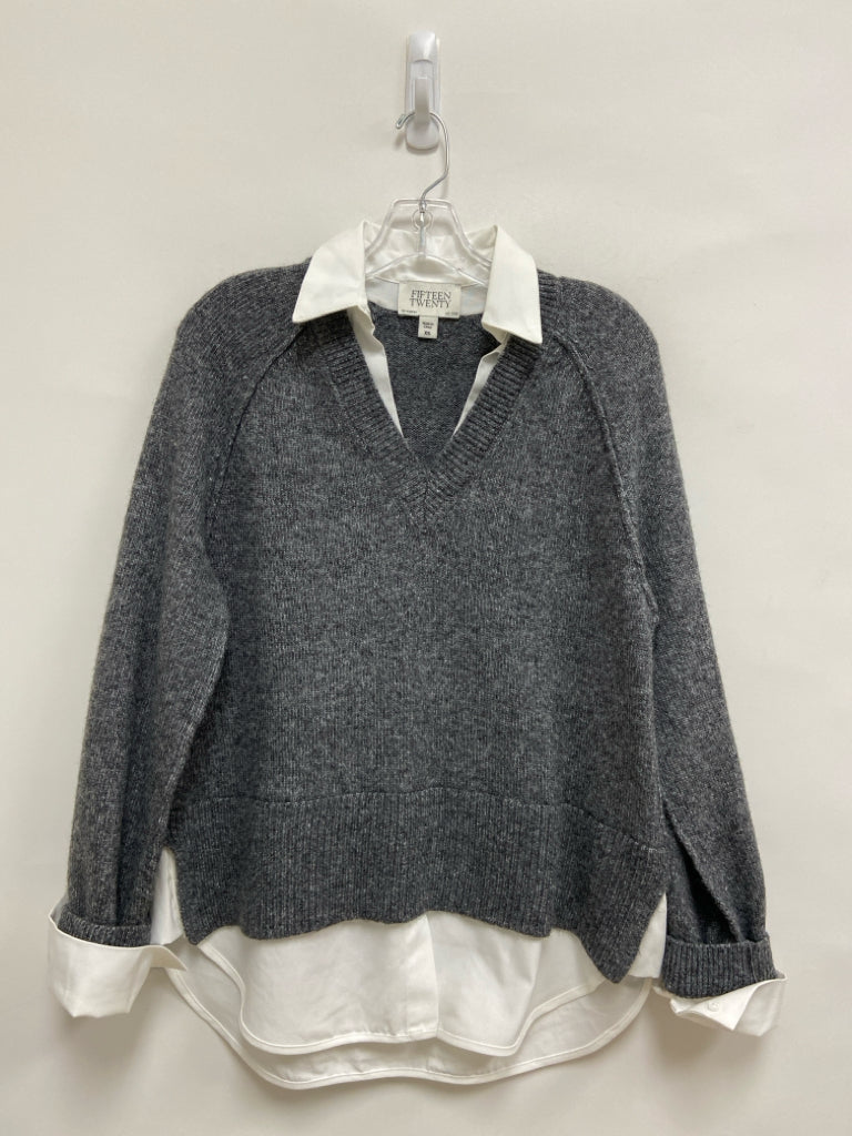 FIFTEEN TWENTY Size XS Dark Gray White Overlay Ladies Sweater