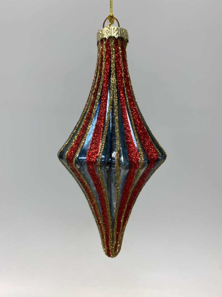Gray Red/Gold Striped Ornaments