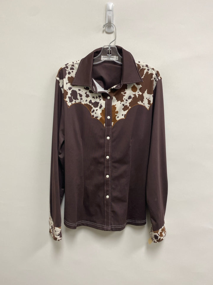 SIZE XL Brown Cream Cow Button Down Girl&
