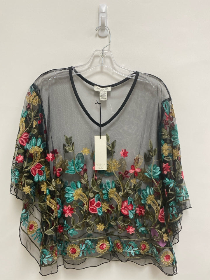 NWT RACHEL ZOE Size OSFM Black Multi Color Embroidered Sheer Ladies Top