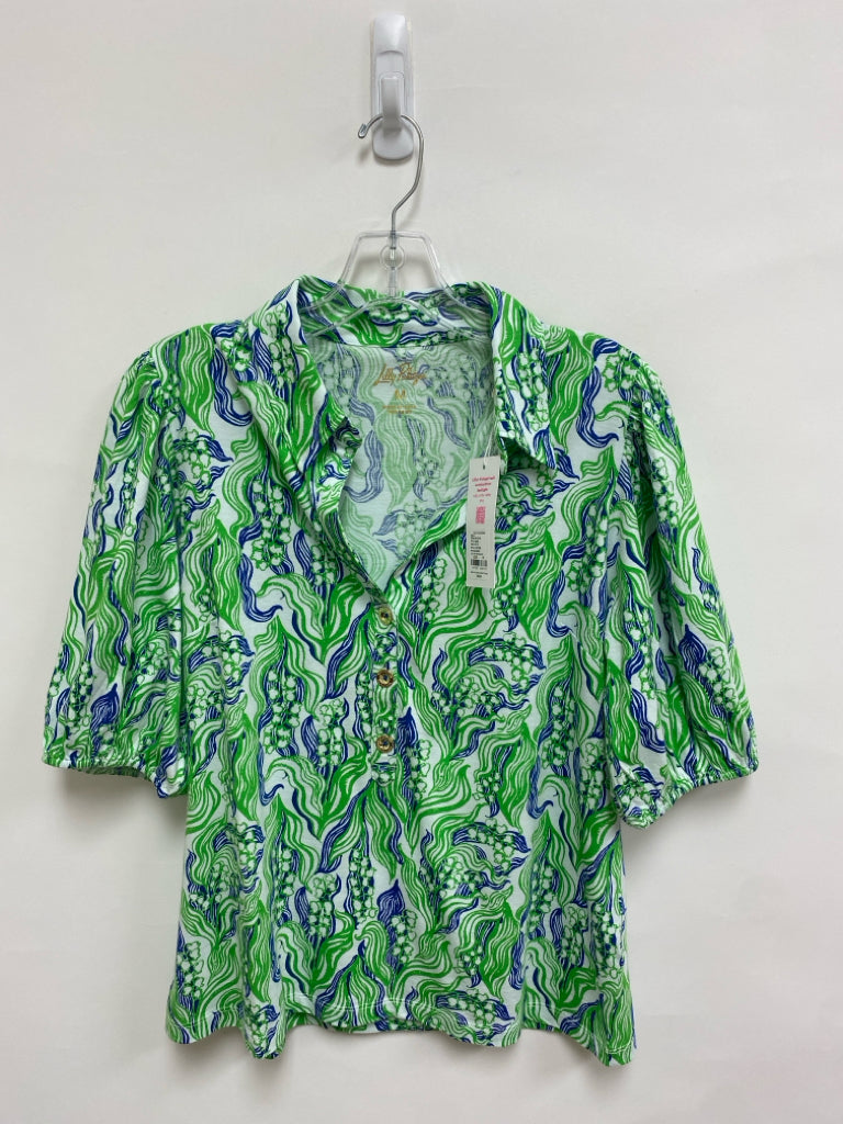 NWT LILLY PULITZER Size M White Green/Blue Waves Ladies Top