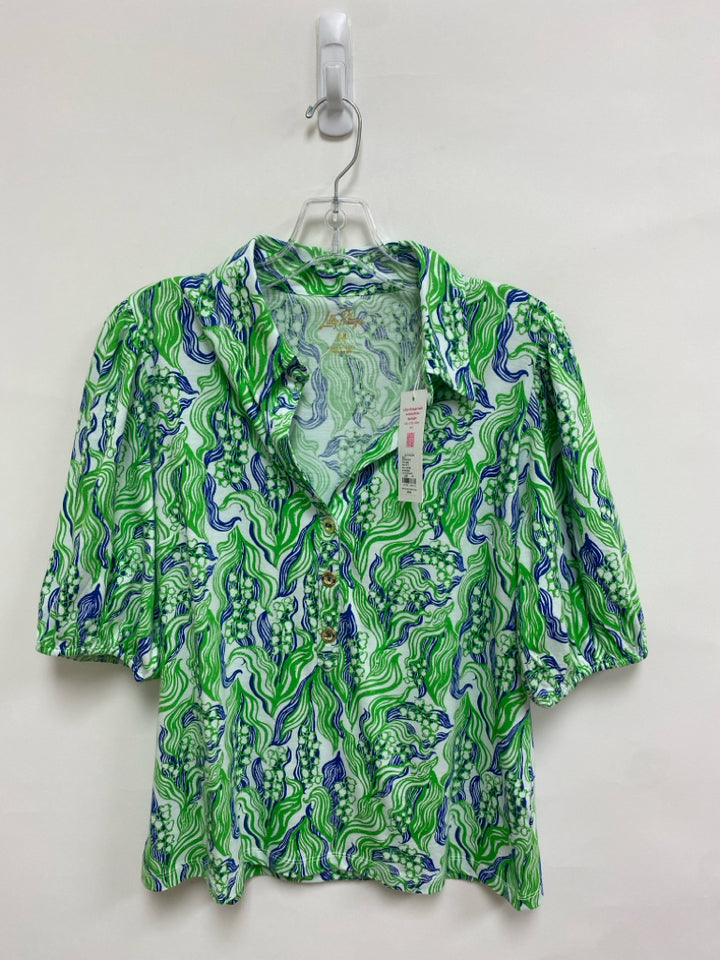 NWT LILLY PULITZER Size M White Green/Blue Waves Ladies Top