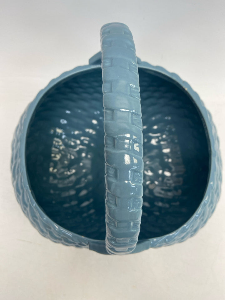 Blue Basketweave Ceramic Basket