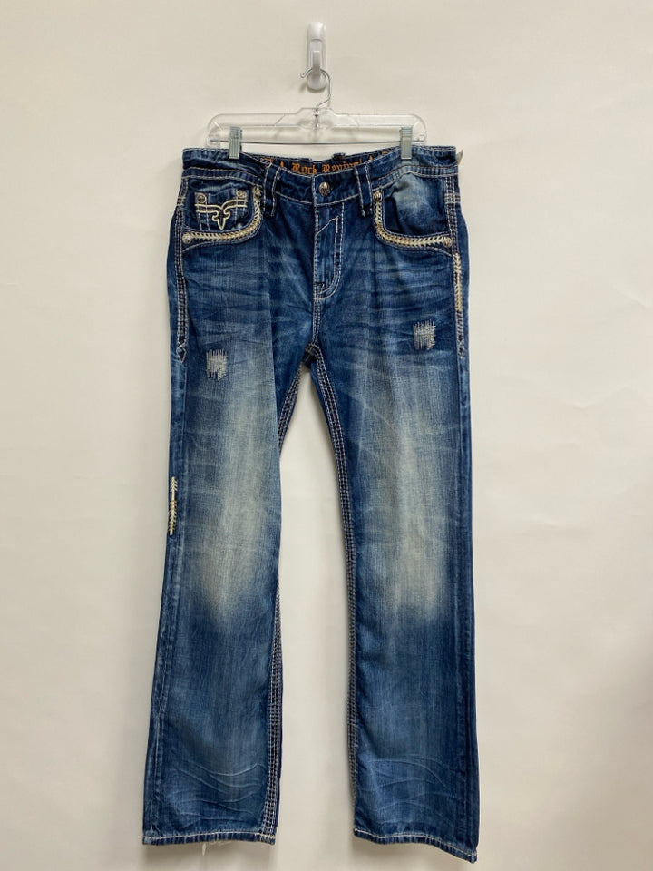 Rock Revival Size 36 Faded Navy Embroidered Men&