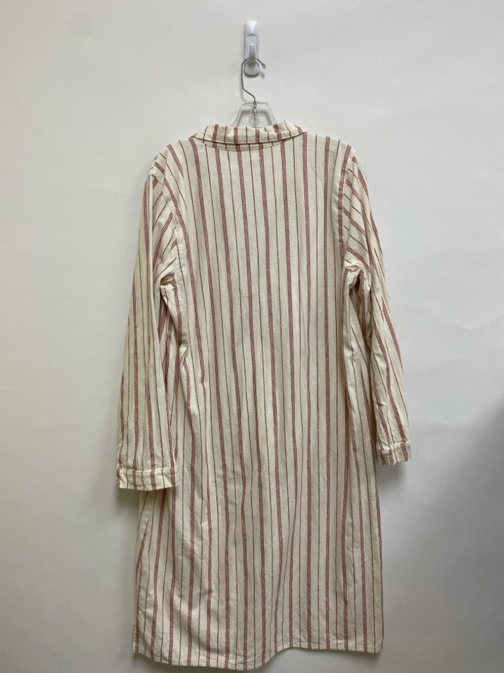 Garnet Hill Size L White Red Striped Flannel Ladies Dress