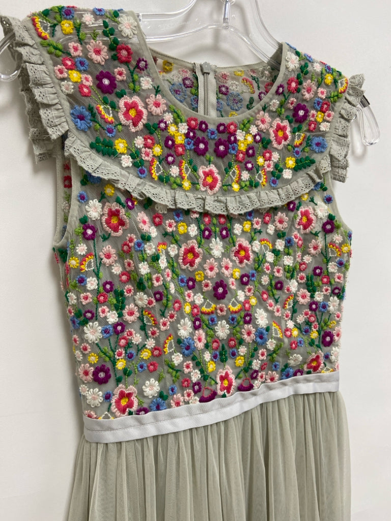 Needle &amp; Thread Size 2 Gray Multi Color Embroidered Sleeveless Ladies Dress