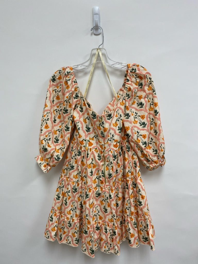 NWT Size S Peach Orange/Green Flowers Tiered Ladies Dress