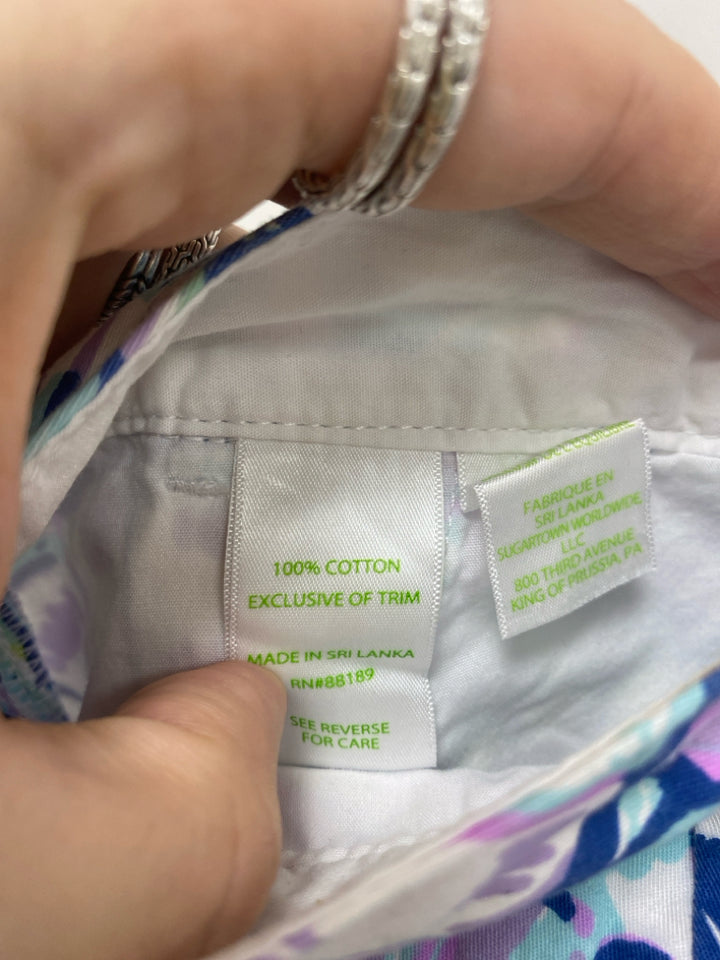 LILLY PULITZER Size 2 White/Navy Lavender/Green Shells Ladies Shorts