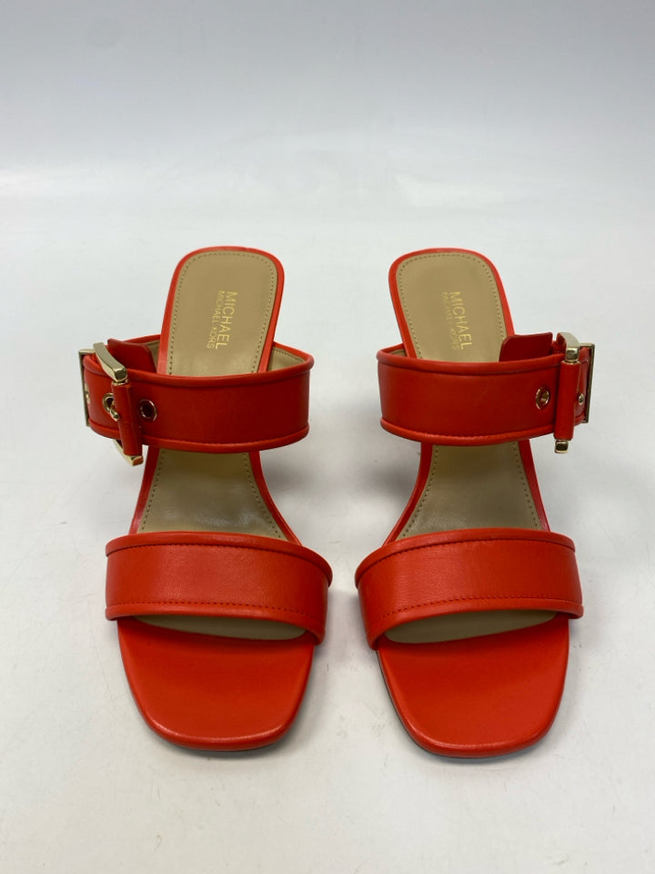 NWOT Michael Kors  Size 7 Dark Coral Gold Buckle(s) Sandals