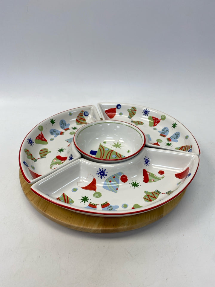 Pfaltzgraff White Red Christmas Ceramic/Wood Serving Piece