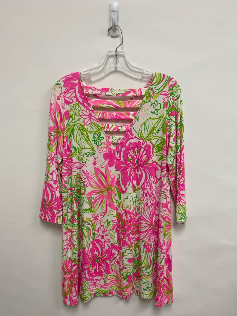 LILLY PULITZER Size M White/Pink Green Floral Ladies Dress