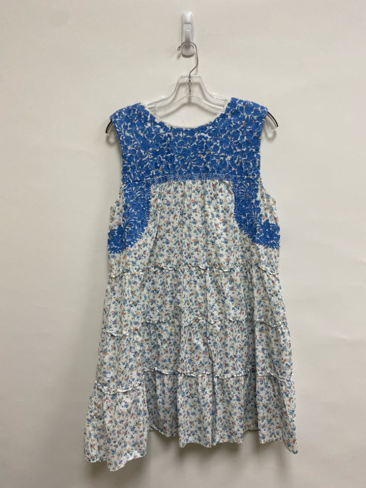 j.marie Size L Blue White/Multi Floral Sleeveless Embroidered Ladies Dress