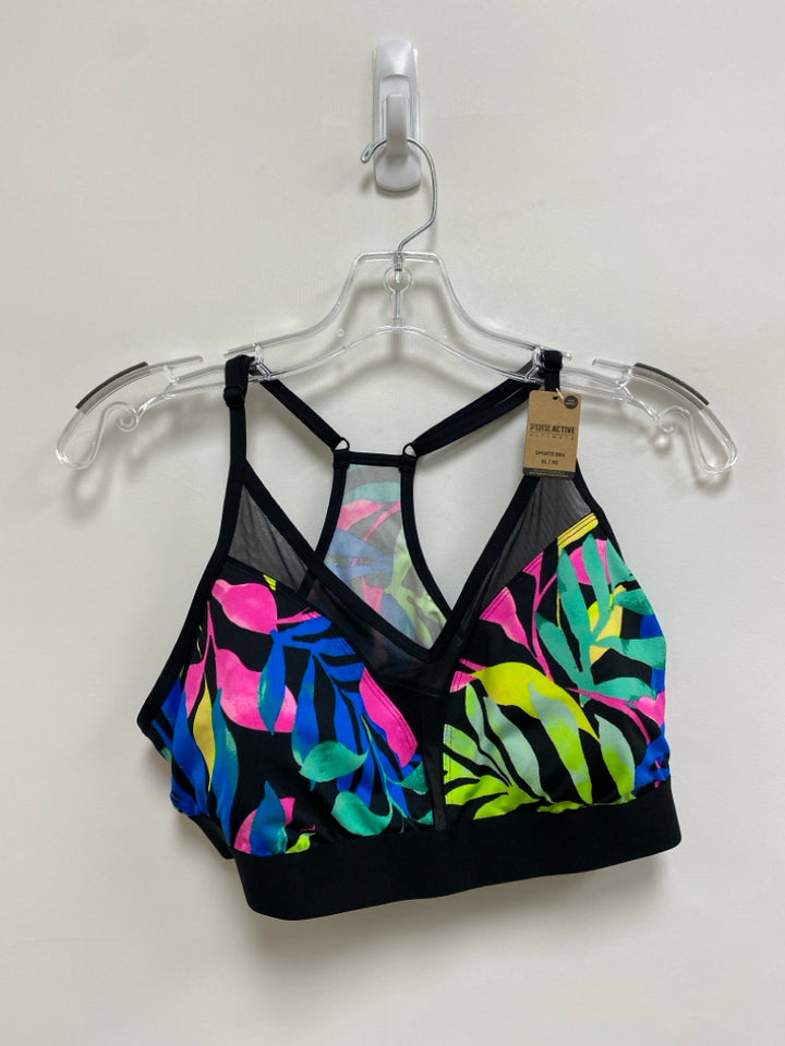 NWT Victoria Secret Size XL Black/Pink Aqua/Multi Tropical Athletic  Bra