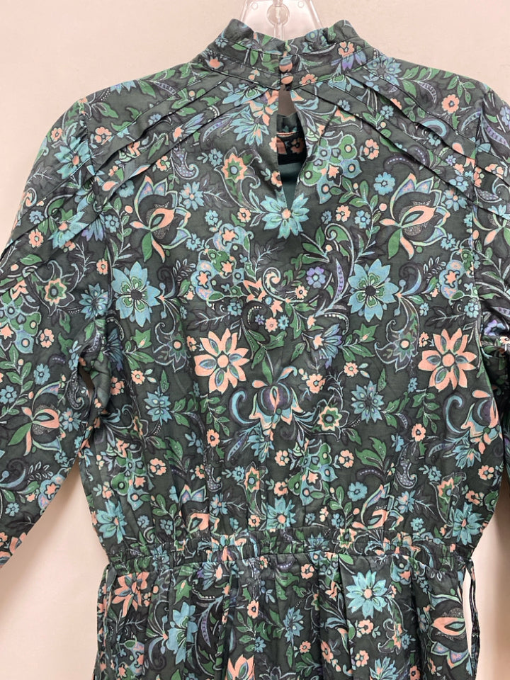 Derek Lam 10 Crosby Size 6 Dark Green Aqua/Coral Acanthus Ladies Dress
