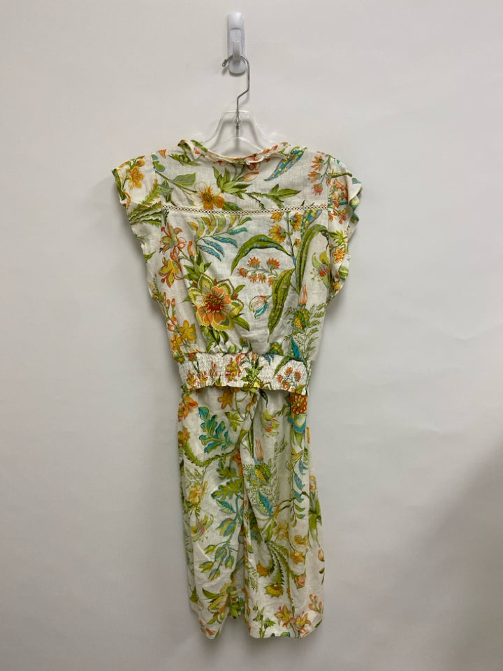NWT RACHEL ZOE Size XL White Multi Color Floral Linen Blend Ladies 2pc Pant Set