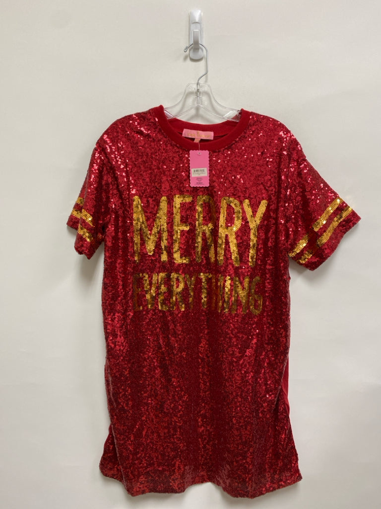 NWT Simply Southern Size S Red Gold Color Words Sequins Ladies Dress