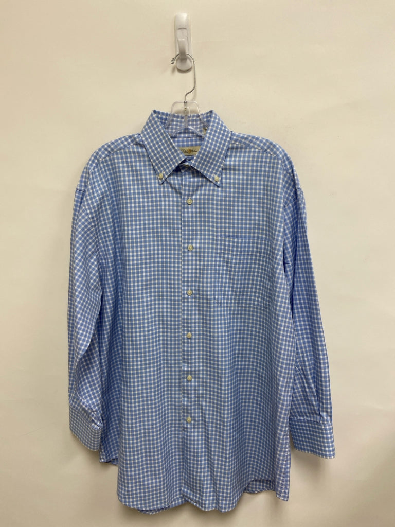 Peter Millar Size L Powder Blue White Squares Button Up Men&