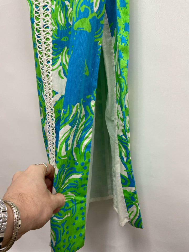 LILLY PULITZER Size 00 Blue/White Lime Green Maxi Ladies Dress