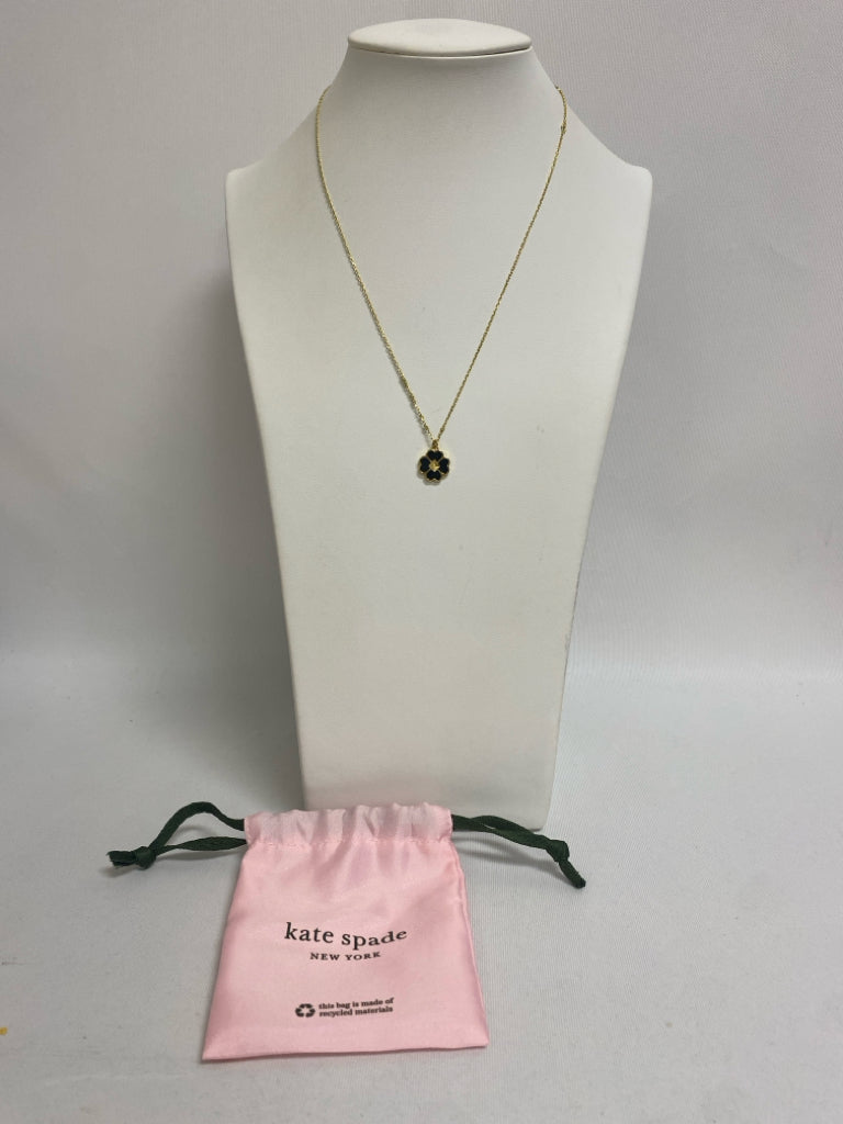 Kate Spade Gold Color Black Flowers Necklace