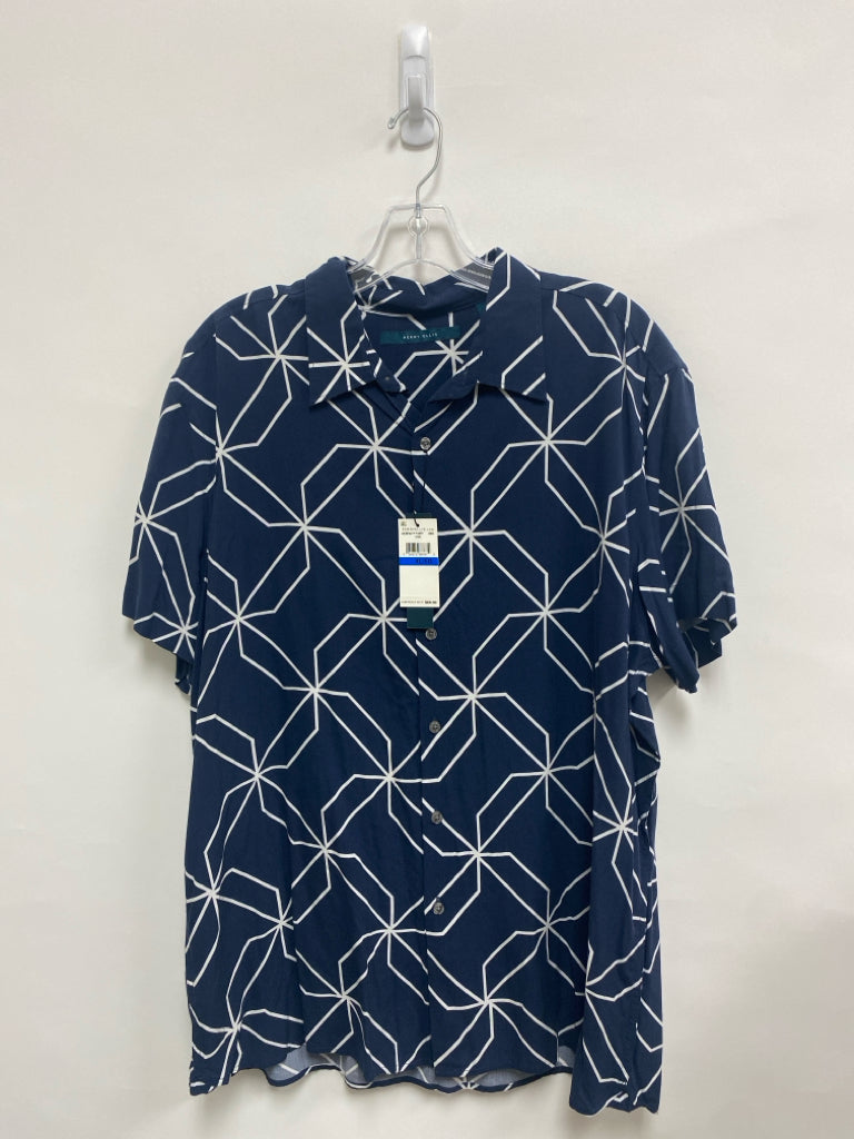 NWT Perry Ellis Size XL Navy White Print Button Up Men&