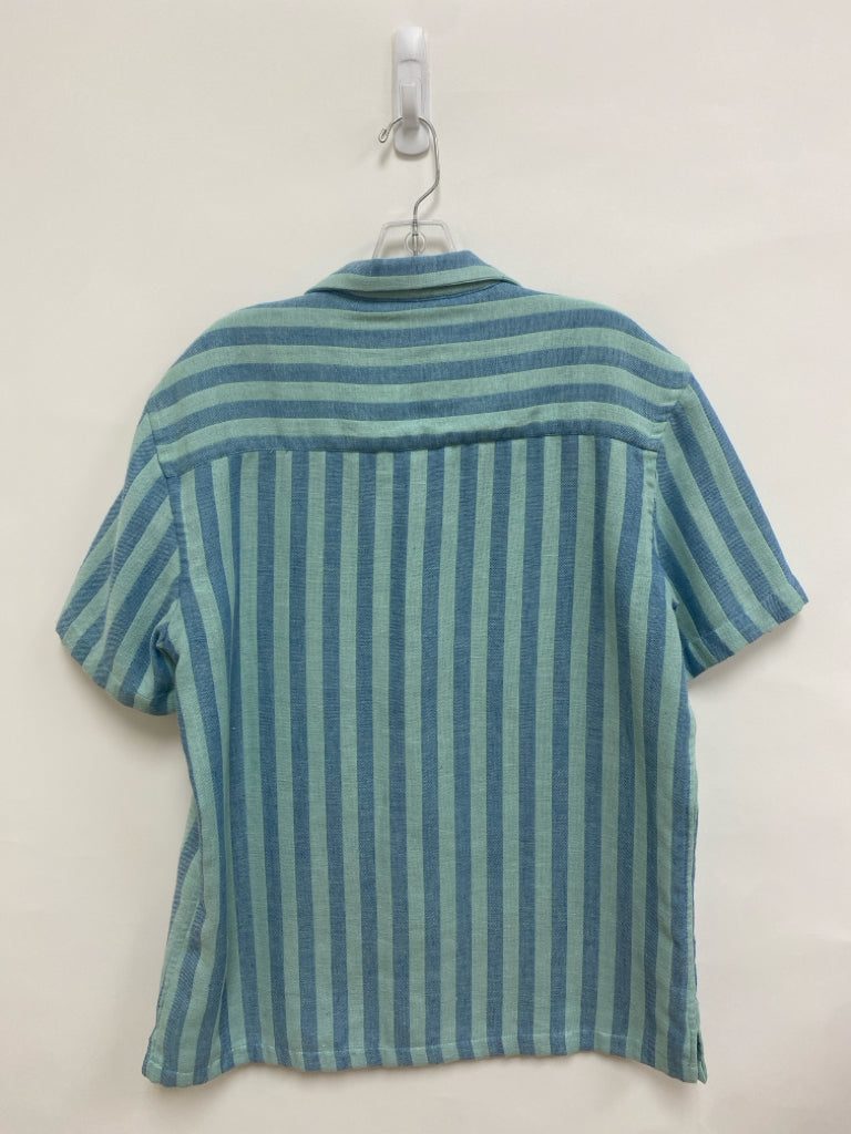 Zara Size L Seafoam Blue Striped Button Up Men&