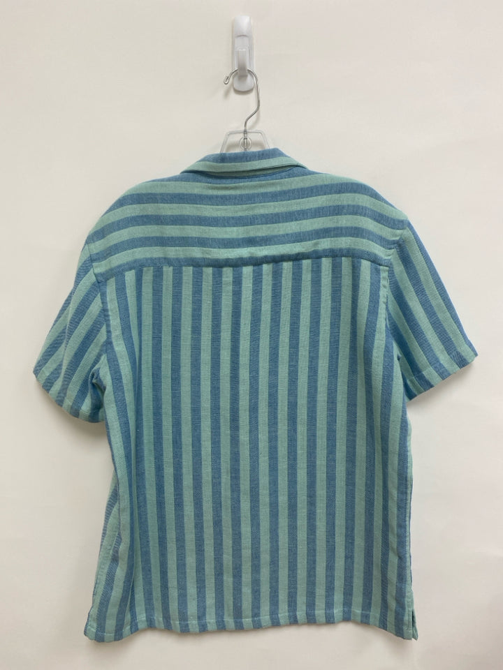 Zara Size L Seafoam Blue Striped Button Up Men&