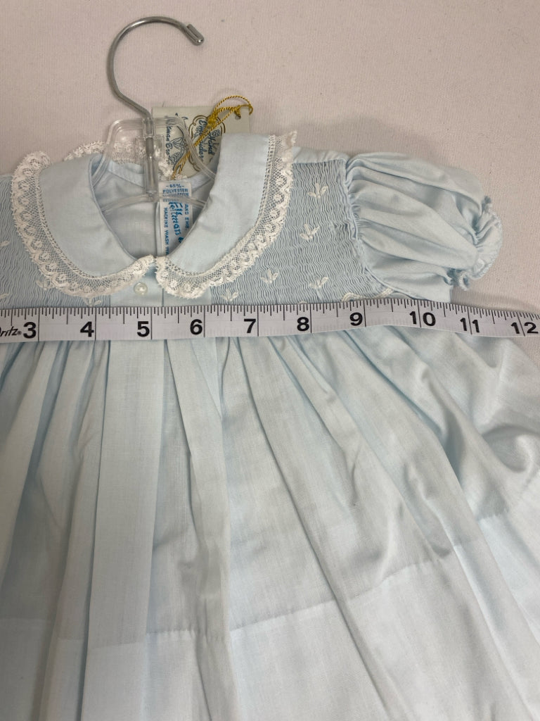 NWT Feltman Bros. SIZE 3-6M Pale Blue Smocking Embroidered Girl&