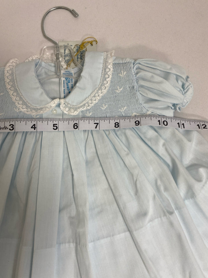 NWT Feltman Bros. SIZE 3-6M Pale Blue Smocking Embroidered Girl&