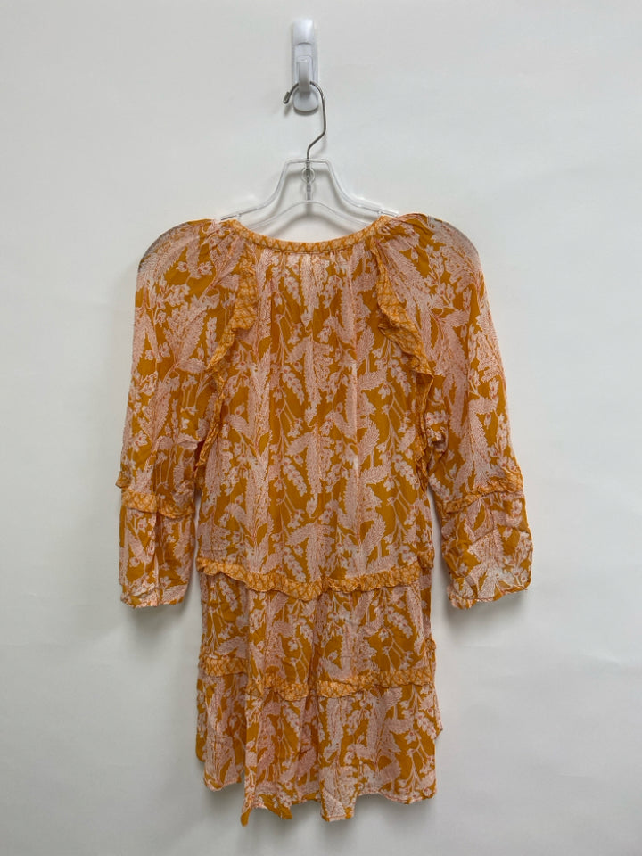 Anthropologie Size S Orange White Leaves 3/4 Sleeve Viscose Ladies Top