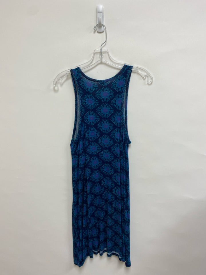 Natural Life Size L Navy Aqua/Purple Floral Sleeveless Ladies Dress
