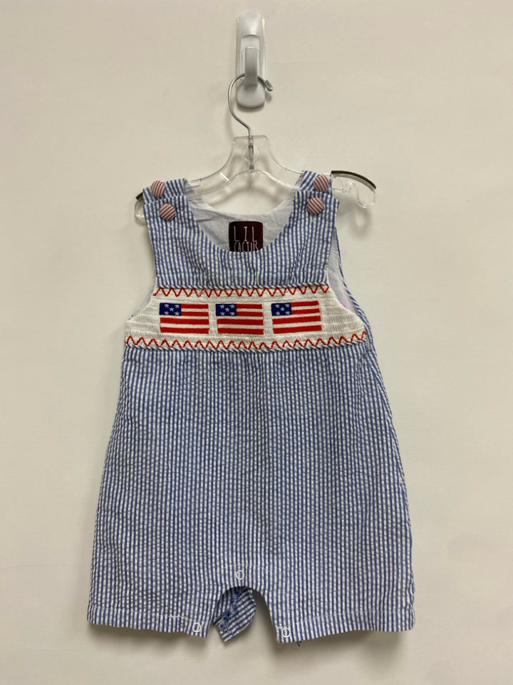 SIZE 6-12M White/Blue Red/Blue Smocking Sleeveless Seersucker Boy&