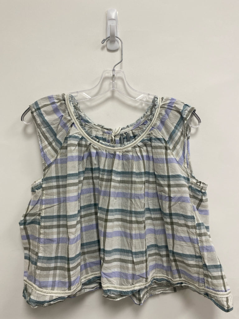 Anthropologie Size XXS White Lavender/Green Plaid Sleeveless Ladies Top