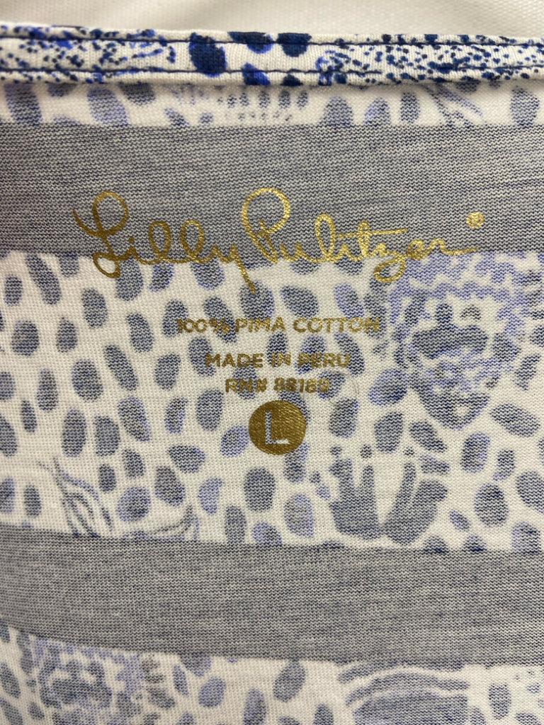 LILLY PULITZER Size L Navy/Blue White Shells Puff Sleeve Ladies Dress