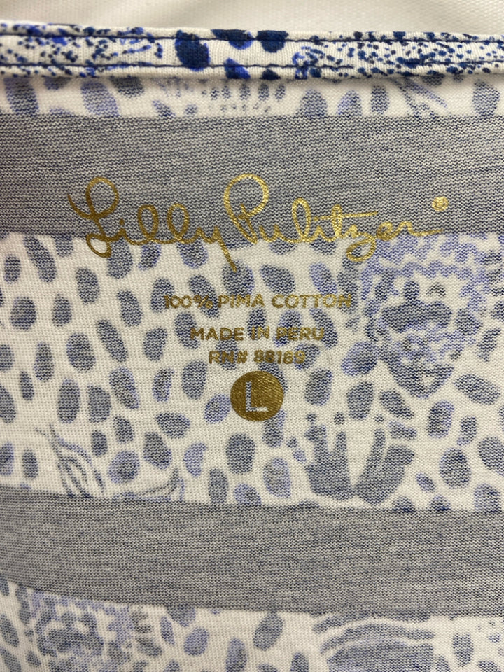 LILLY PULITZER Size L Navy/Blue White Shells Puff Sleeve Ladies Dress