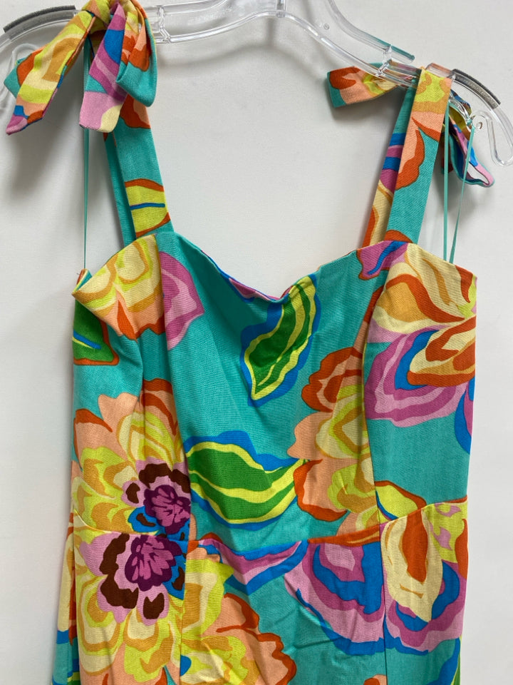 Gianni Bini Size M Coral/Aqua Orange/Multi Floral Sleeveless Ladies Dress