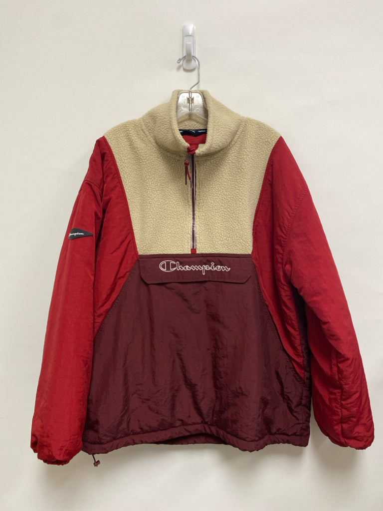 Champion Size M Beige Red Color Block Quarter Zip Men&