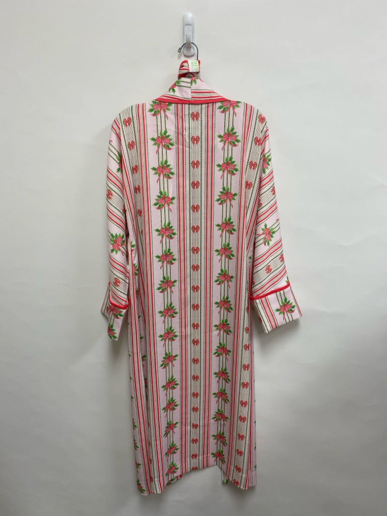 NWT VICTORIA DUNN Size S Coral/White Green Stripes Ladies Robe