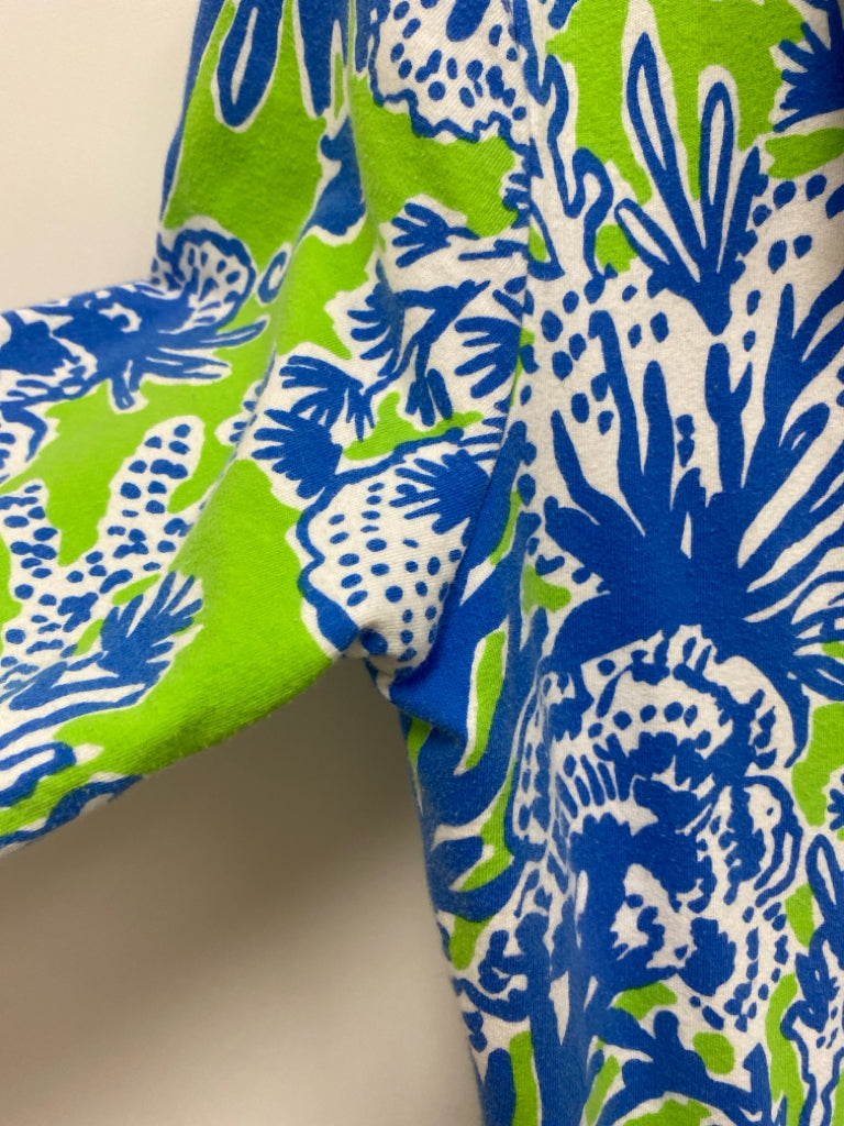 LILLY PULITZER Size L White Blue/Green Sea Coral Zip Down Ladies Jacket