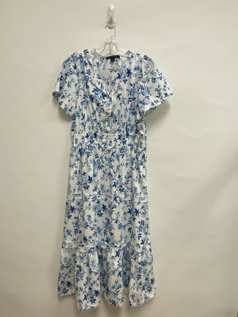 French Connection Size L White Navy/Blue Flowers Maxi Ladies Dress