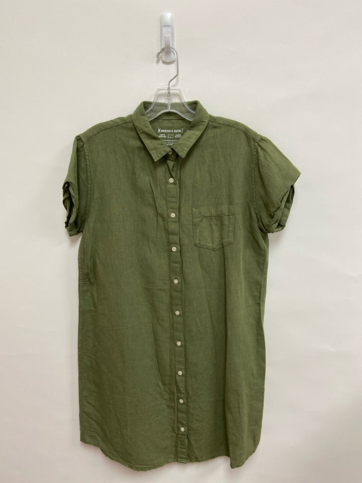 Bridge &amp; Burn Size L Olive Green Button Up Linen Blend Ladies Dress