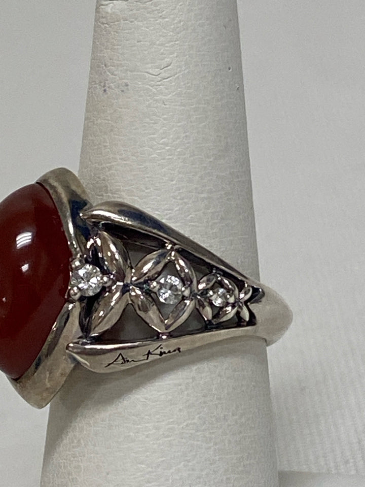ANN KING Red Silver Stones Ring